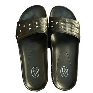 Ash  size 10 black leather sandals with silver studs NEW WITH BOX